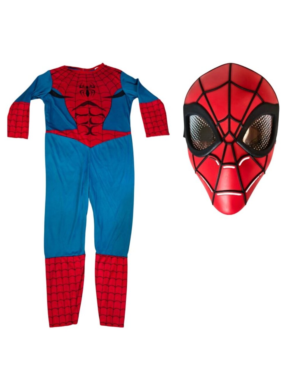 Spider-Man Boys L Costume With Mask Complete Full Bodysuit Web Halloween Cosplay